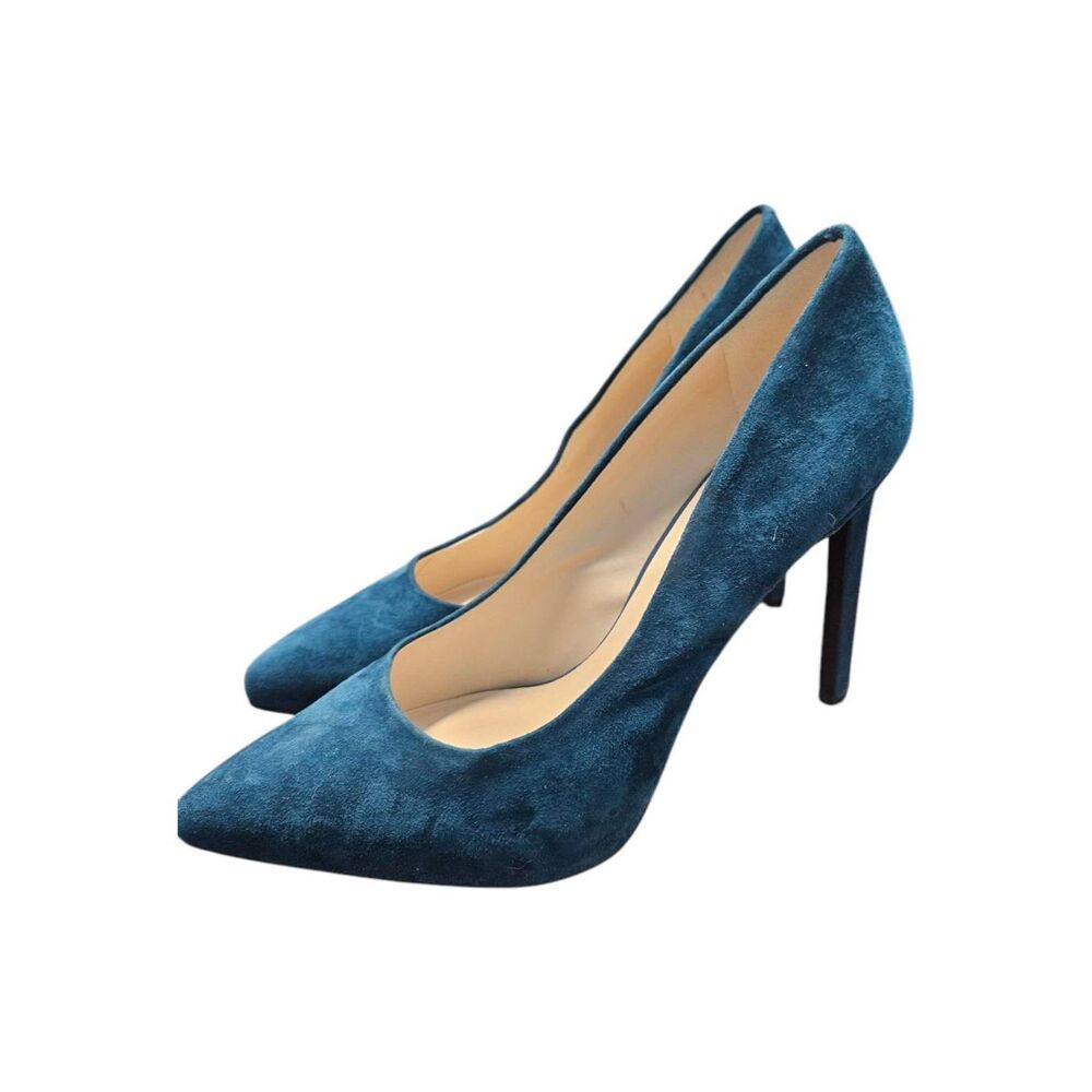 Nine West Teal Blue Suede Leather Heels Womens size 10.5 - Picture 3 of 9